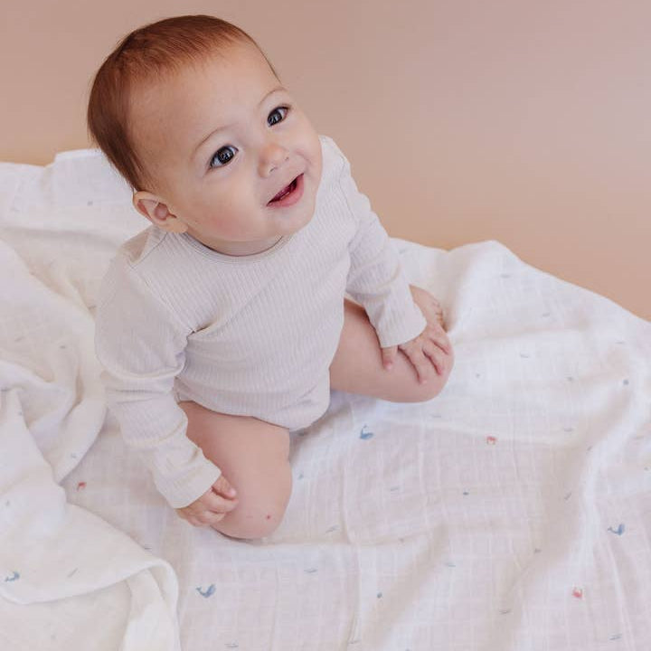 Organic Cotton Muslin Swaddle Blanket - Nautical Ocean - Lifestyle