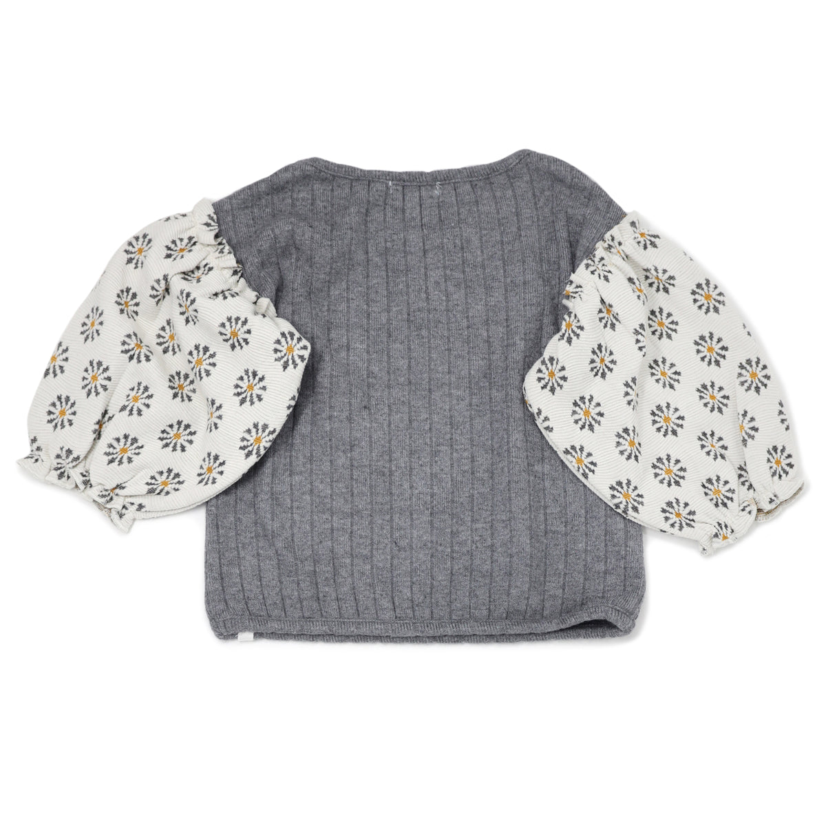 oh baby! Nellie Sweaterknit Blouse - Starburst Print Puff Sleeves - Charcoal Heather
