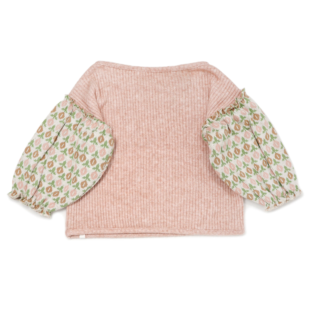oh baby! Nellie Sweaterknit Blouse - Tulip Print Puff Sleeves - Warm Pink