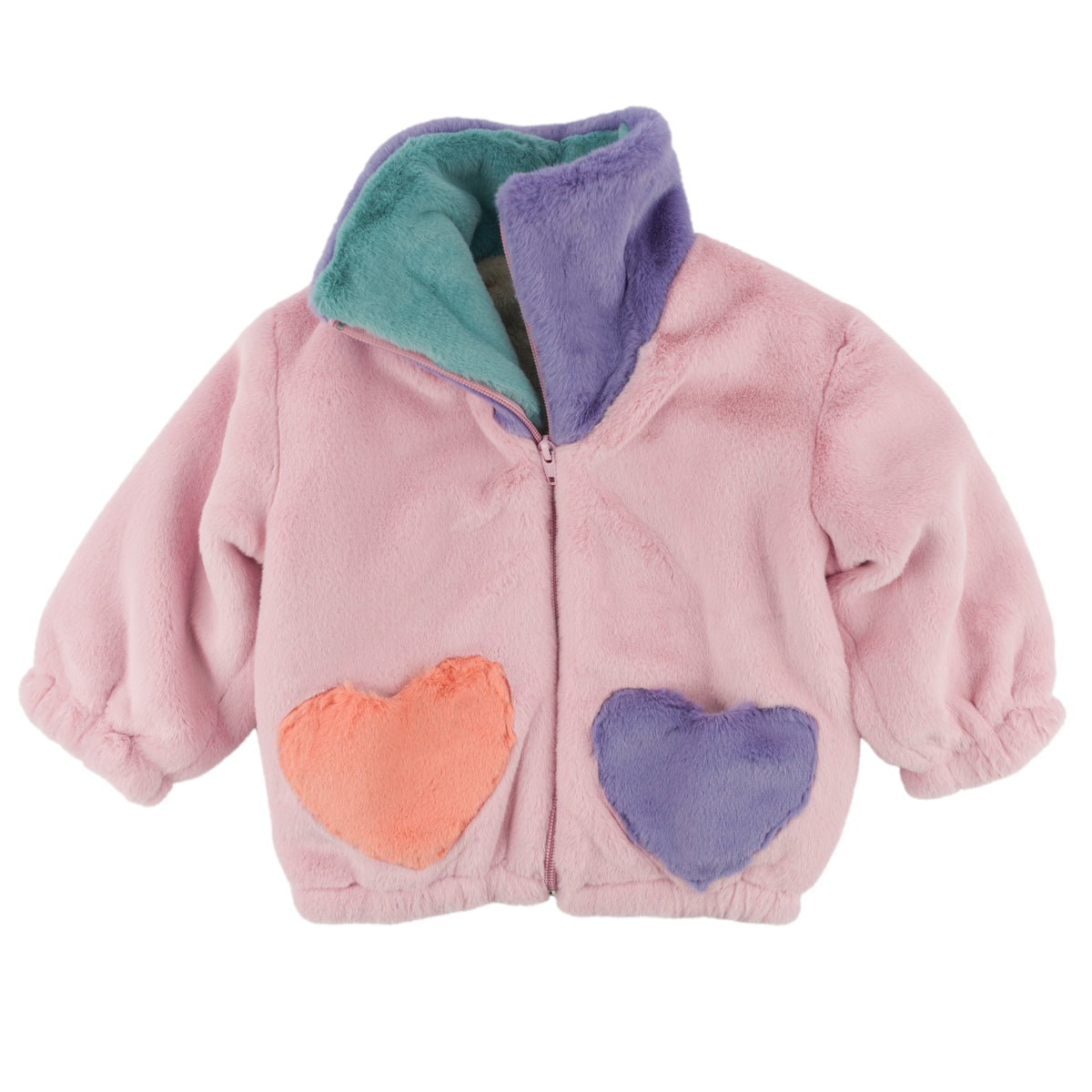oh baby! Love Heart Pockets Faux Fur Tahoe Jacket - Cotton Candy
