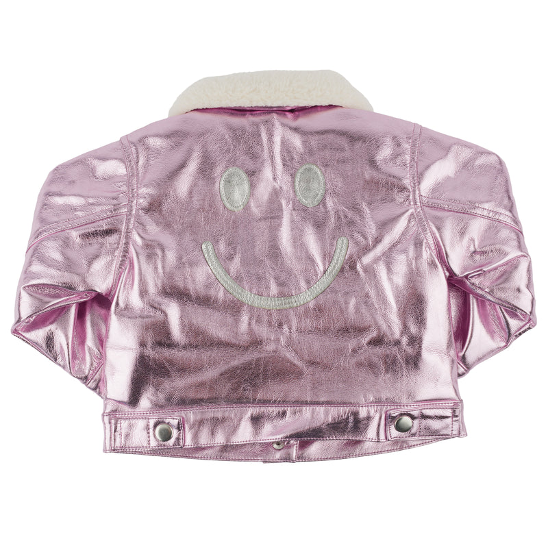 oh baby! Metallic Snowdrift Biker Jacket - Big Smile - Pink Ice