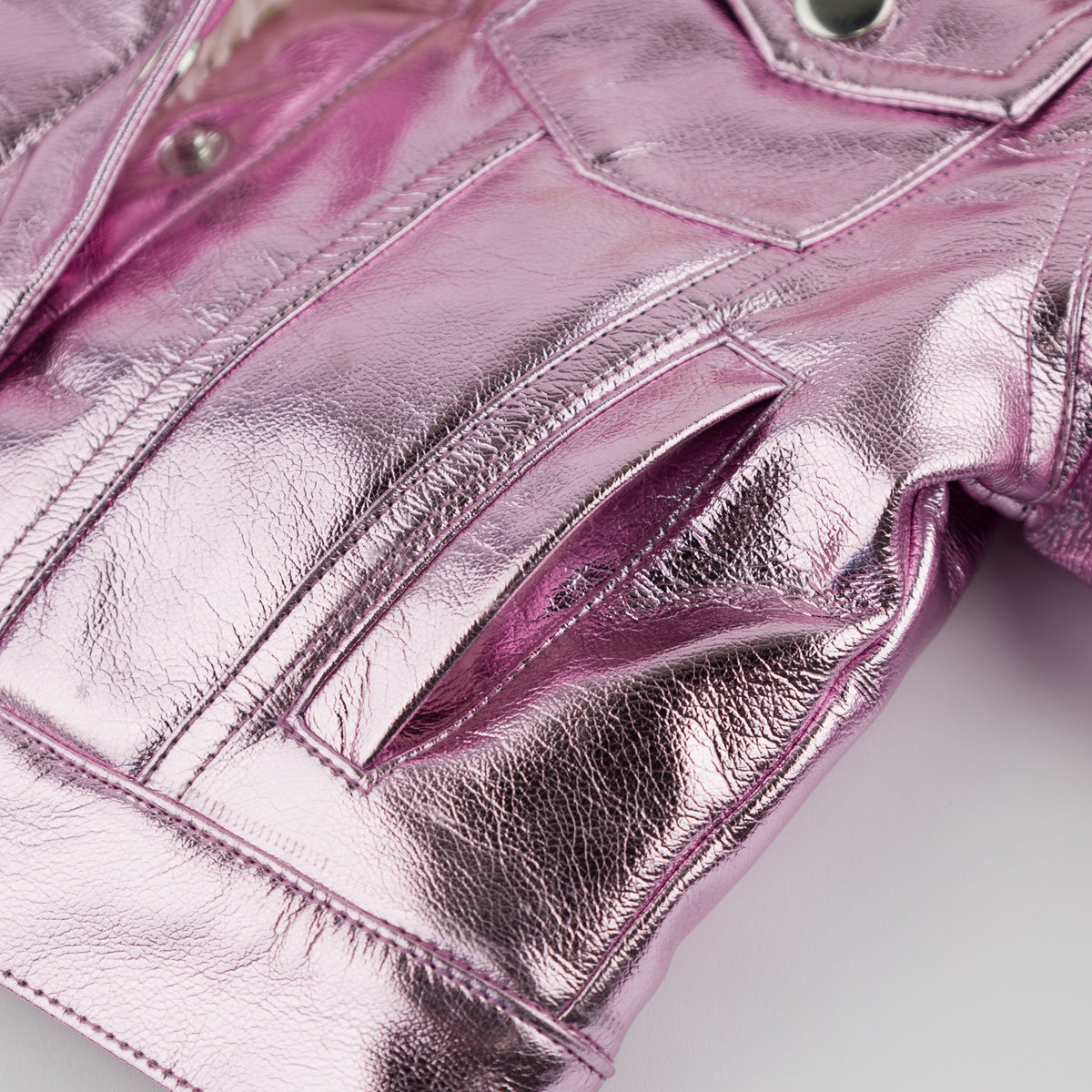 oh baby! Metallic Snowdrift Biker Jacket - Big Smile - Pink Ice - Pockets