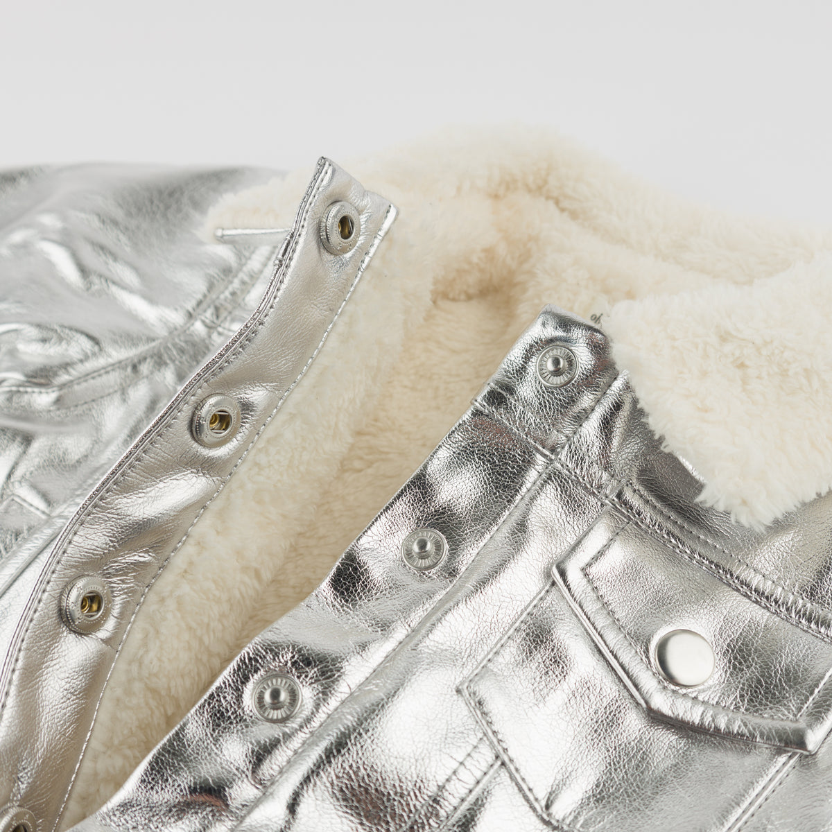 oh baby! Snowdrift Biker Jacket - Big Heart Metallic - Silver - Snaps