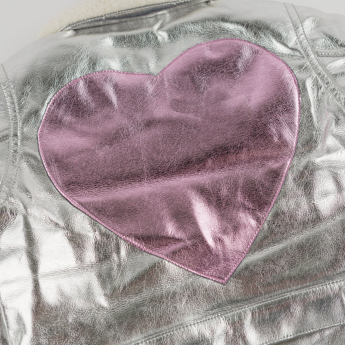oh baby! Snowdrift Biker Jacket - Big Heart Metallic - Silver - Big Heart Metallic