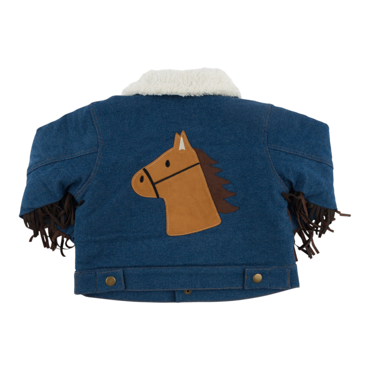 oh baby! Ultrasuede Fringe Denim Jacket - Horse - Dark Wash - Back