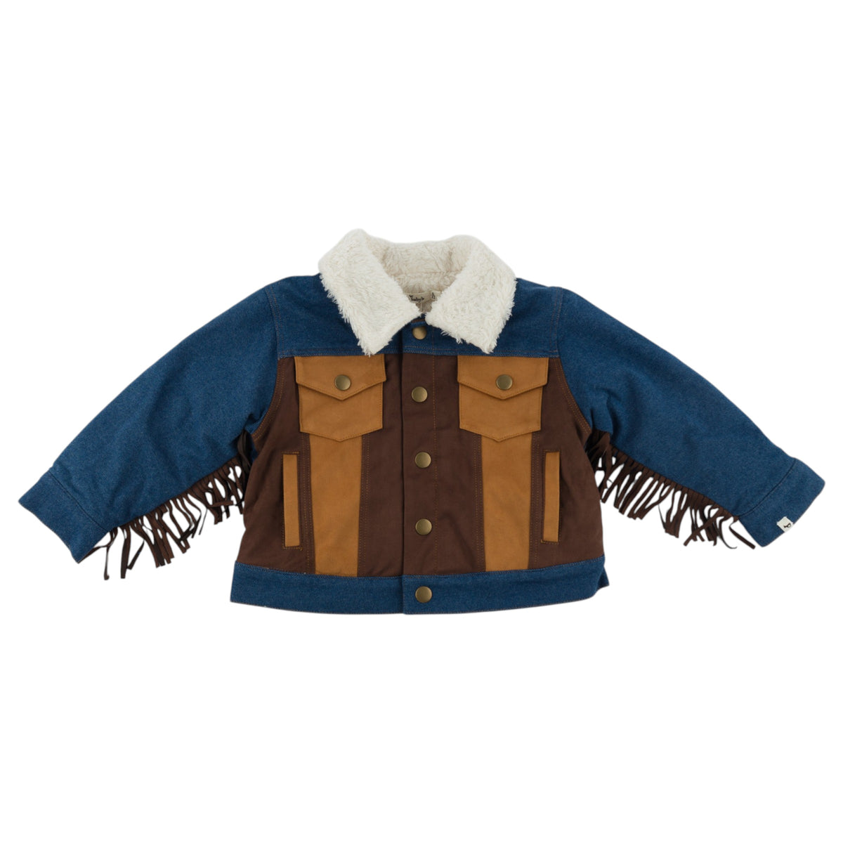 oh baby! Ultrasuede Fringe Denim Jacket - Horse - Dark Wash - Flat Lay
