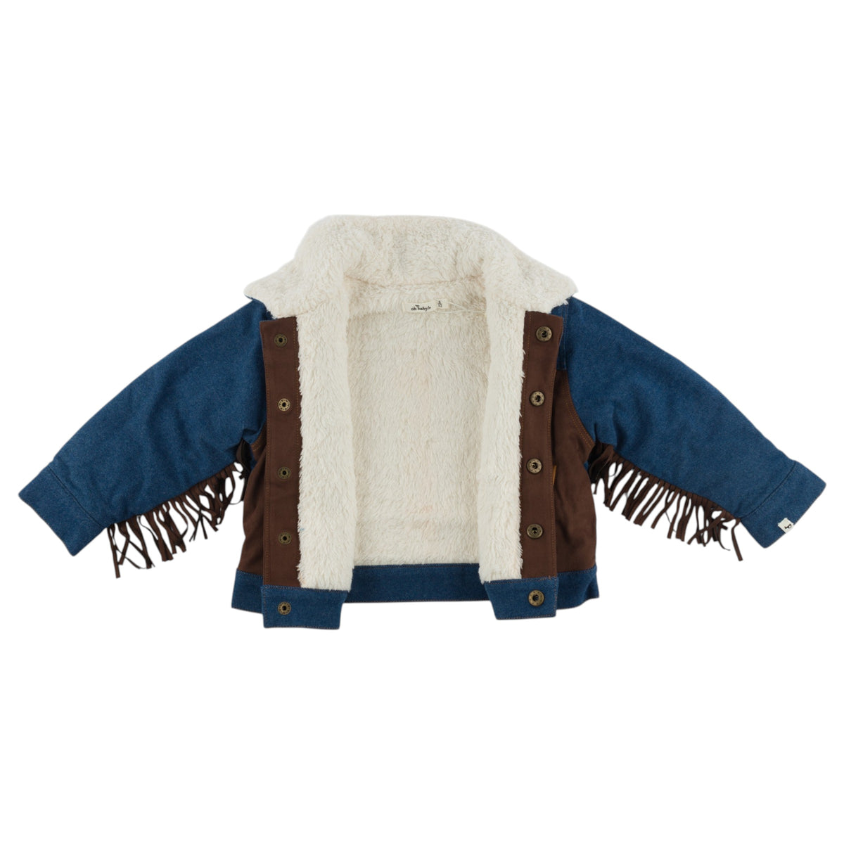 oh baby! Ultrasuede Fringe Denim Jacket - Horse - Dark Wash - Open