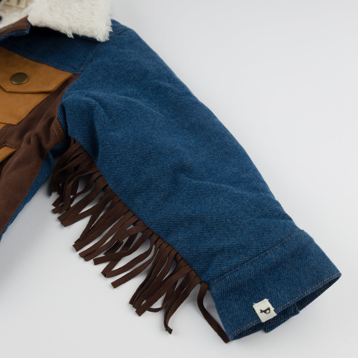 oh baby! Ultrasuede Fringe Denim Jacket - Horse - Dark Wash - Sleeve