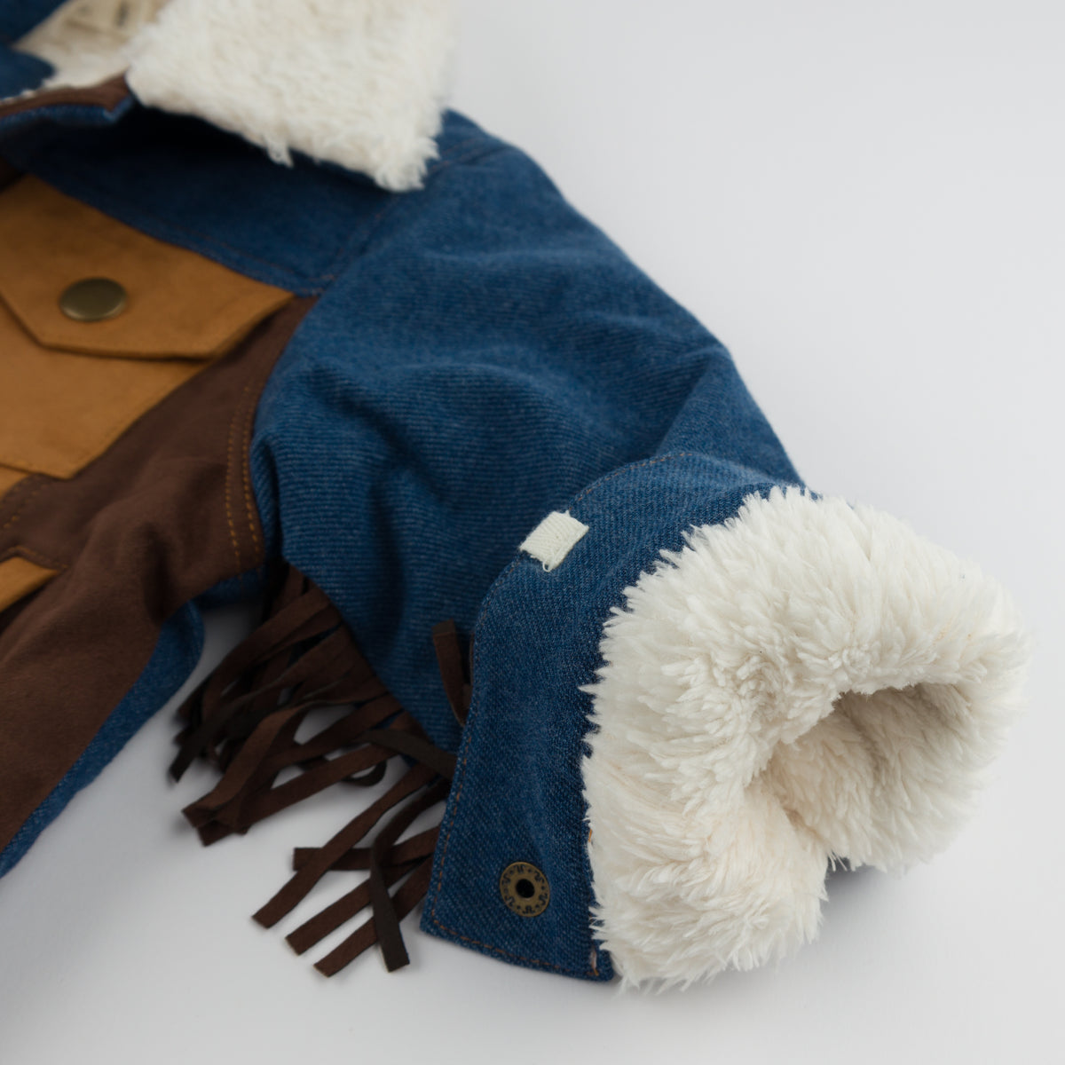 oh baby! Ultrasuede Fringe Denim Jacket - Horse - Dark Wash - Rolled Cuff