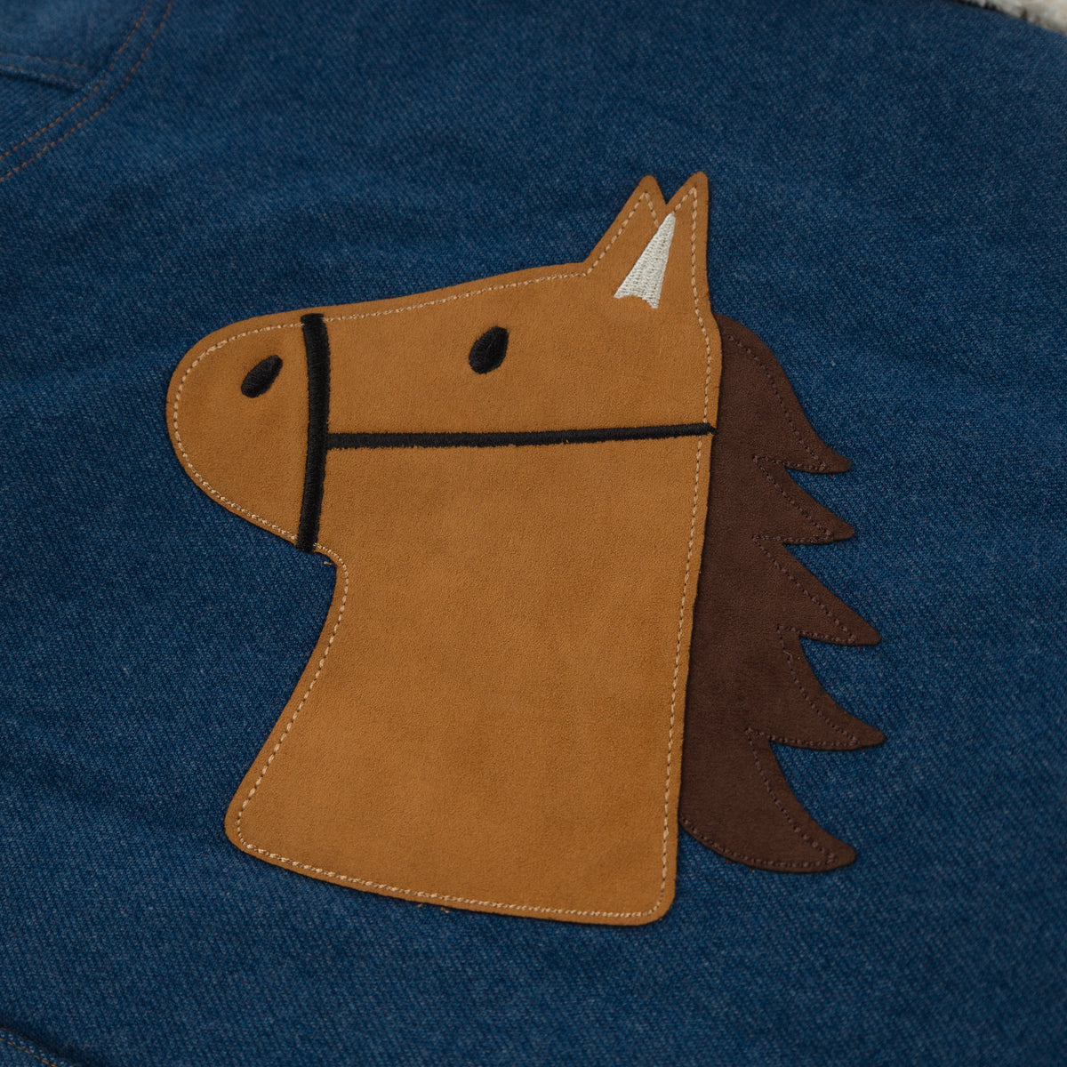 oh baby! Ultrasuede Fringe Denim Jacket - Horse - Dark Wash - Applique