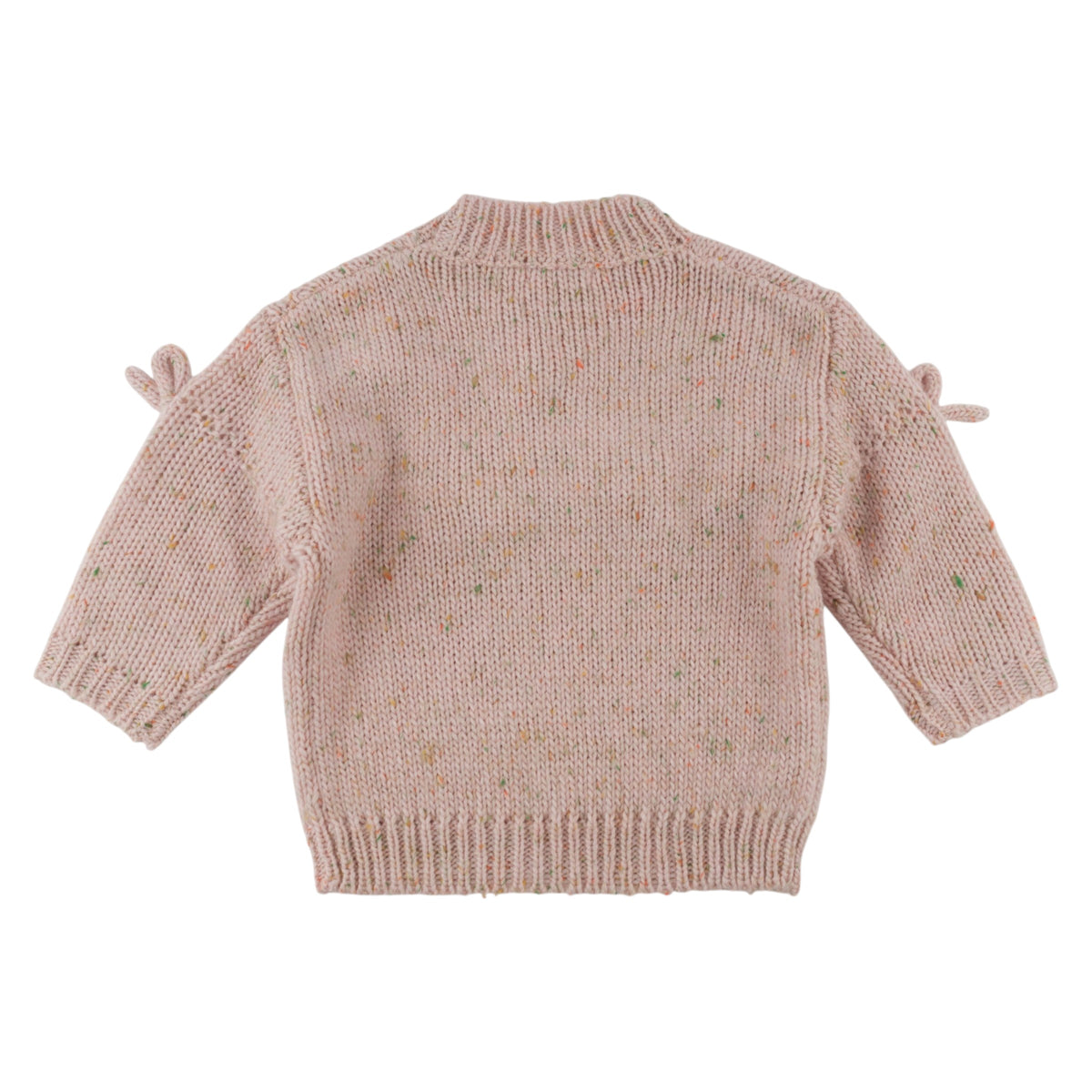 oh baby! Diamond Cable Knitted Sweater - Bows - Pale Pink Speckle - Back