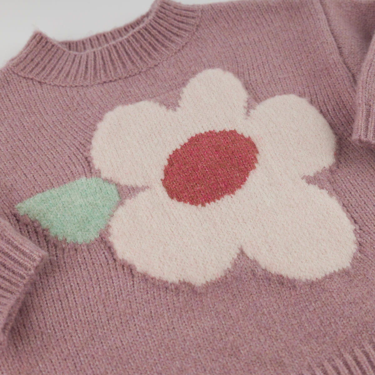oh baby! Grandpa Knitted Pullover Sweater - Daisy - Dusty Pink - Close-Up Flower