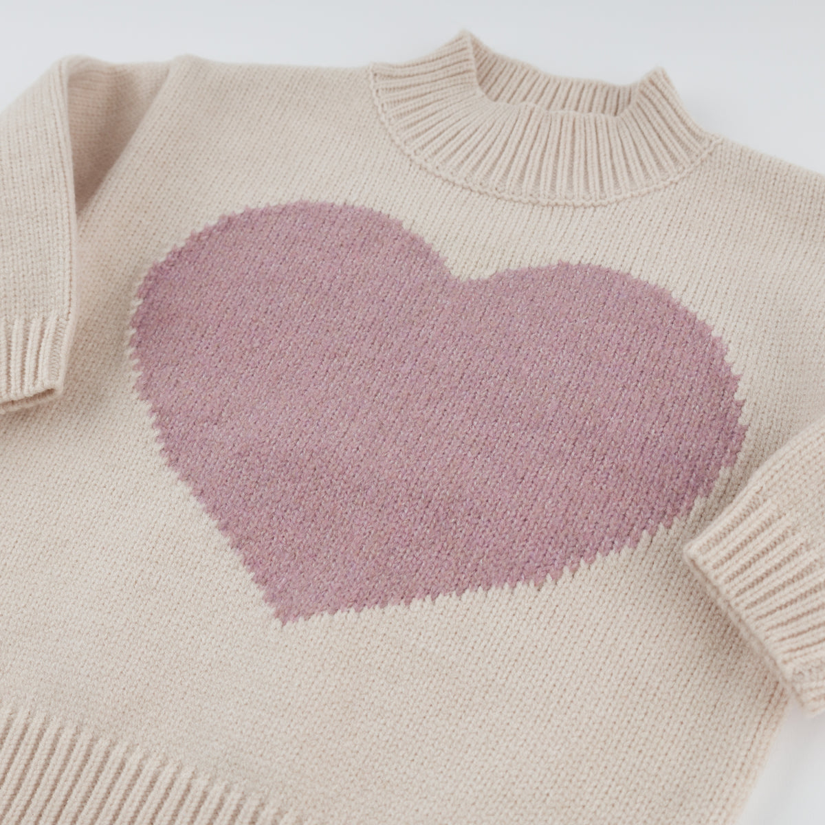 oh baby! Grandpa Knitted Pullover Sweater - Giant Heart - Barely Pink - Front Close-Up