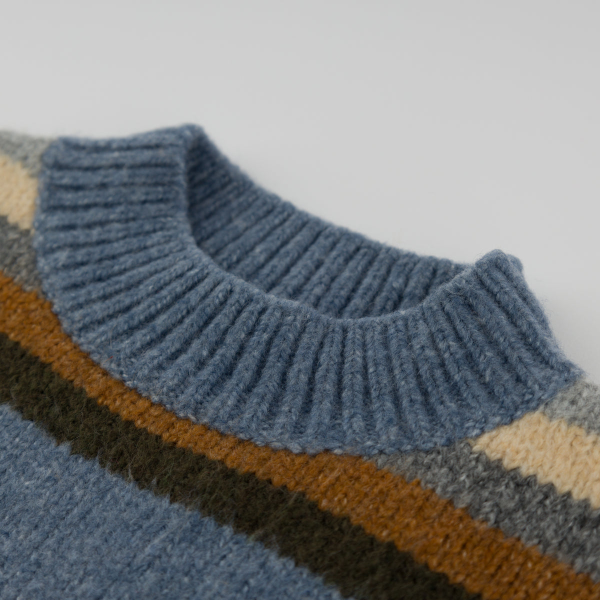 oh baby! Grandpa Knitted Pullover - Multi Stripe - Dusty Blue - Neck