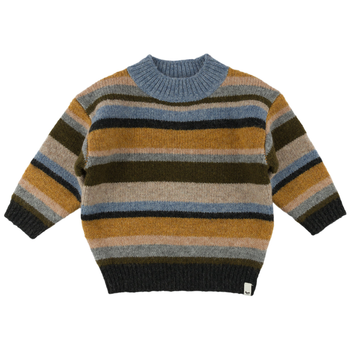 oh baby! Multi Stripe Grandpa Knitted Pullover - Forest