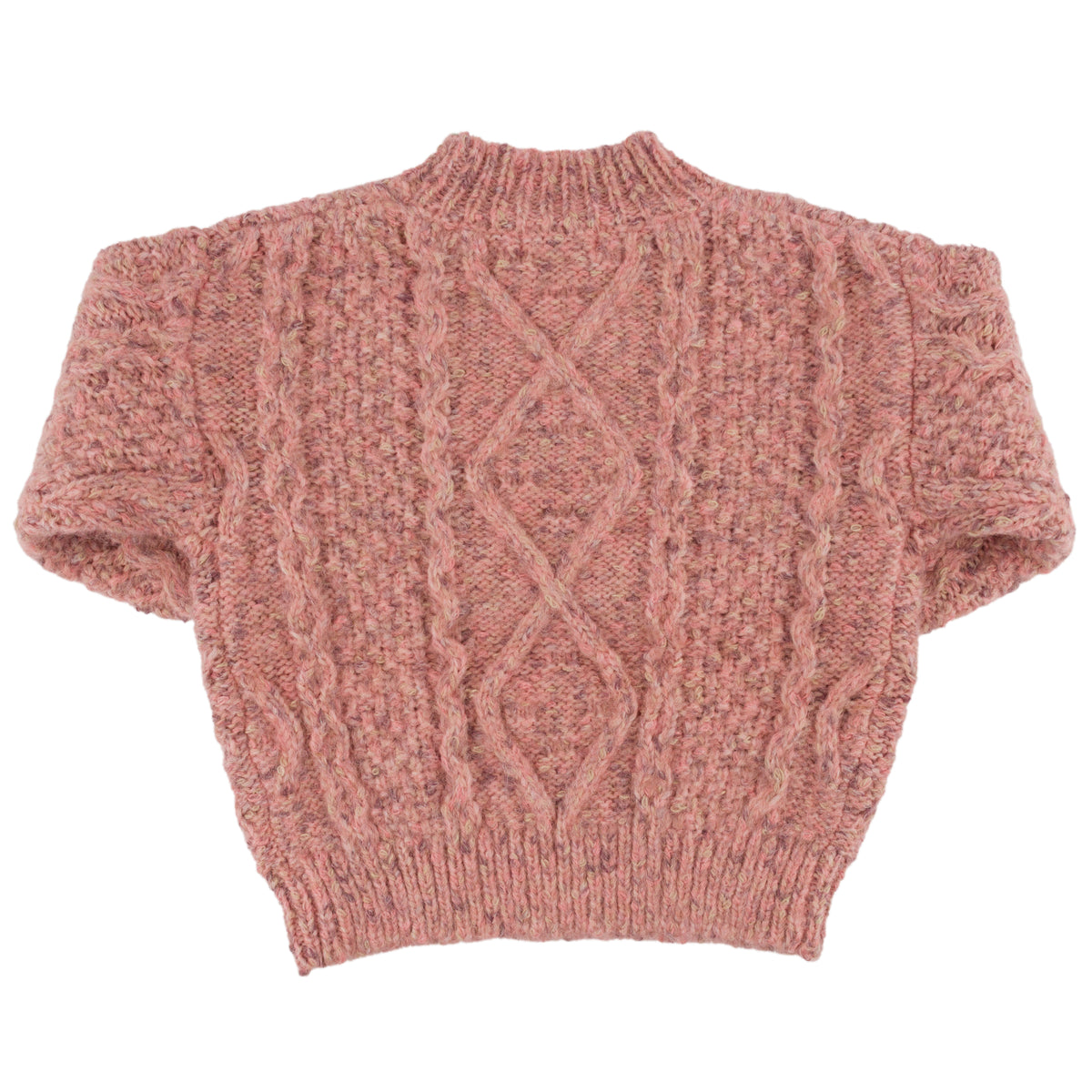 oh baby! Fleck Diamond Cable Grandpa Knitted Pullover Sweater - Pink - Back