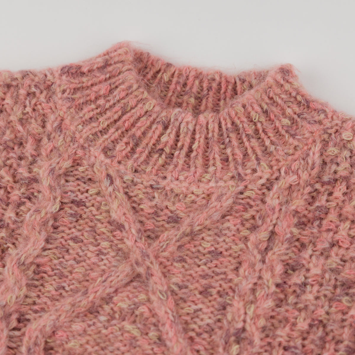 oh baby! Fleck Diamond Cable Grandpa Knitted Pullover Sweater - Pink - Neck