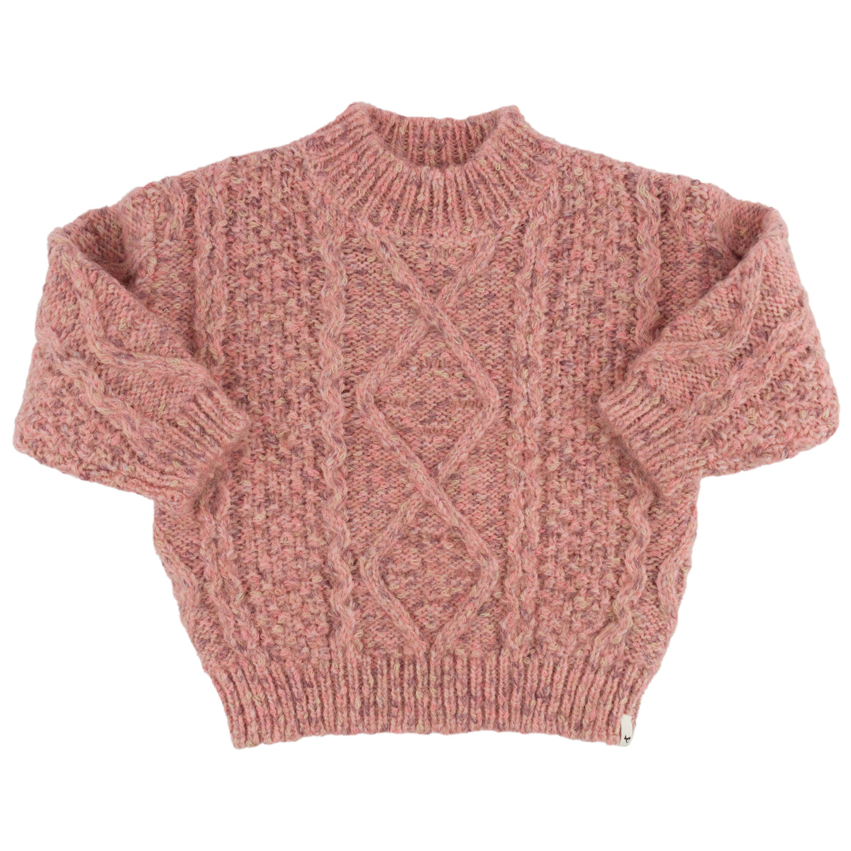oh baby! Fleck Diamond Cable Grandpa Knitted Pullover Sweater - Pink