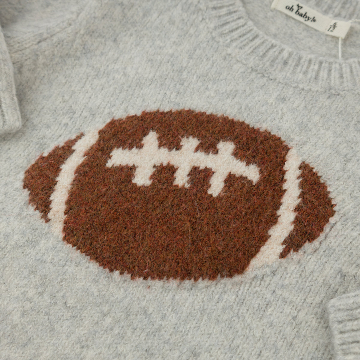 oh baby! Crew Neck Sweater - Football - Heather Gray - Football Close Up