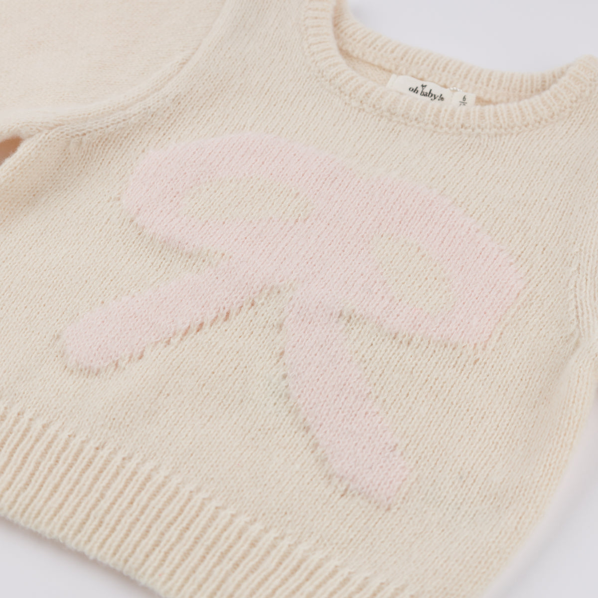 oh baby! Crew Neck Sweater - Baby Pink Bow - Cream - Close