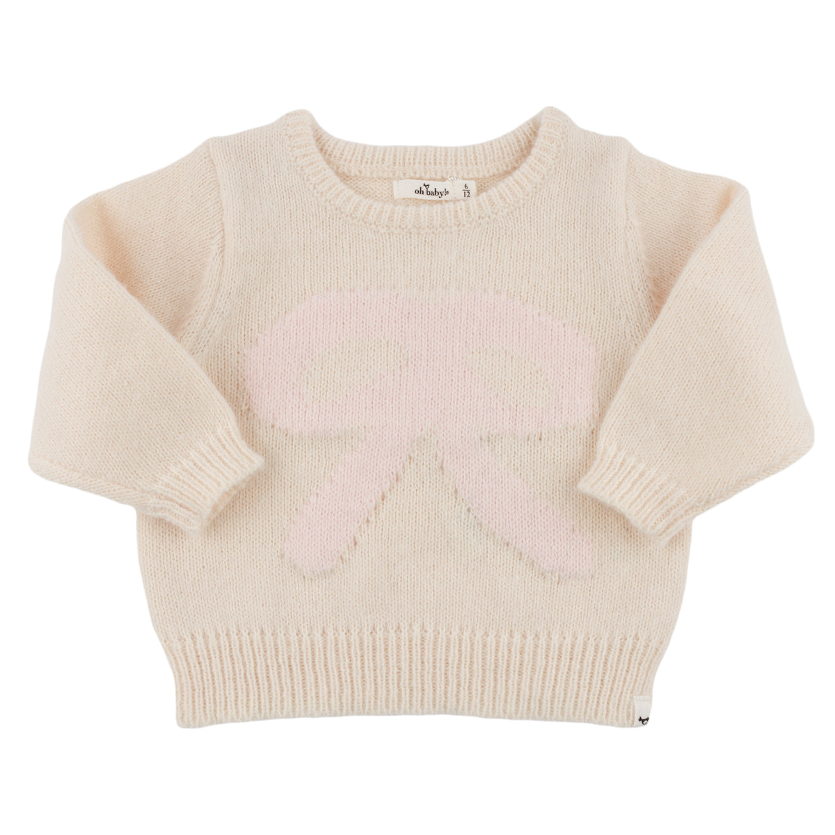 oh baby! Crew Neck Sweater - Baby Pink Bow - Cream