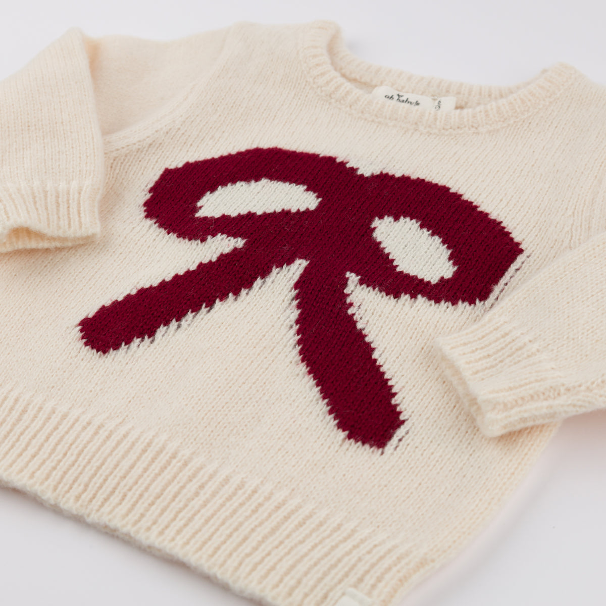 oh baby! Crew Neck Sweater - Red Berry Bow - Cream