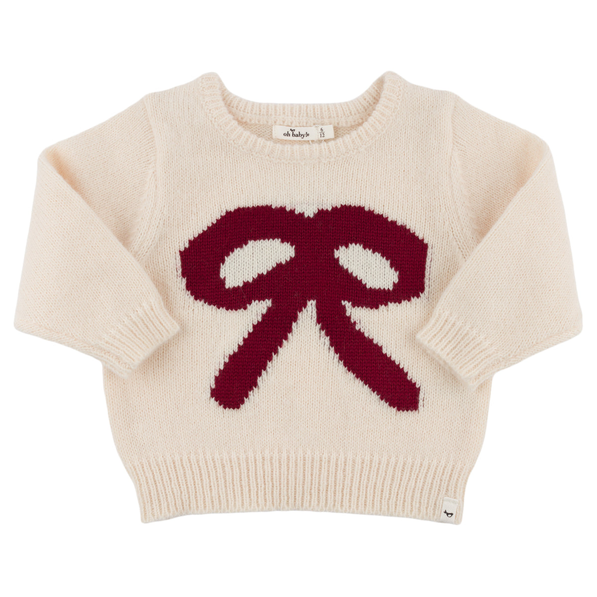 oh baby! Crew Neck Sweater - Red Berry Bow - Cream