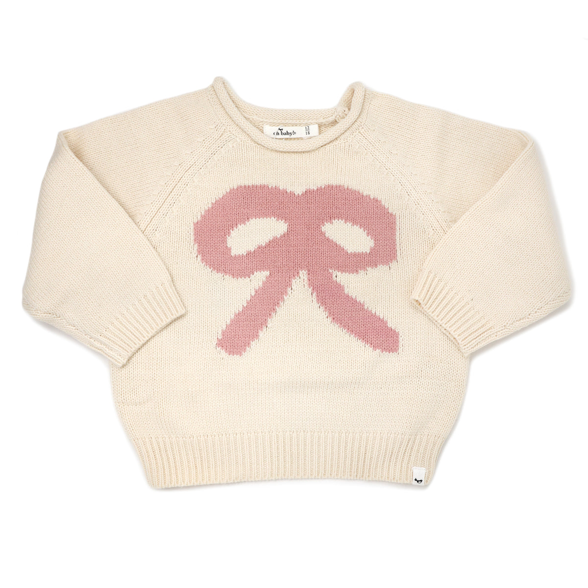 oh baby! Blush Bow Crew Neck Sweater - Natural