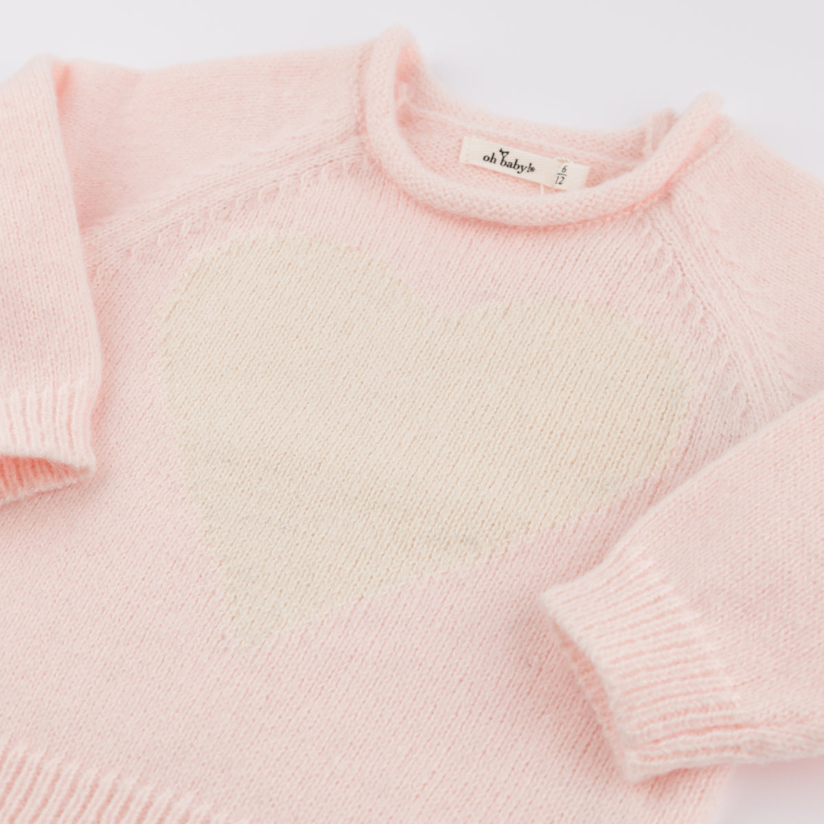 oh baby! Cream Heart Crew Neck Sweater - Baby Pink - Heart