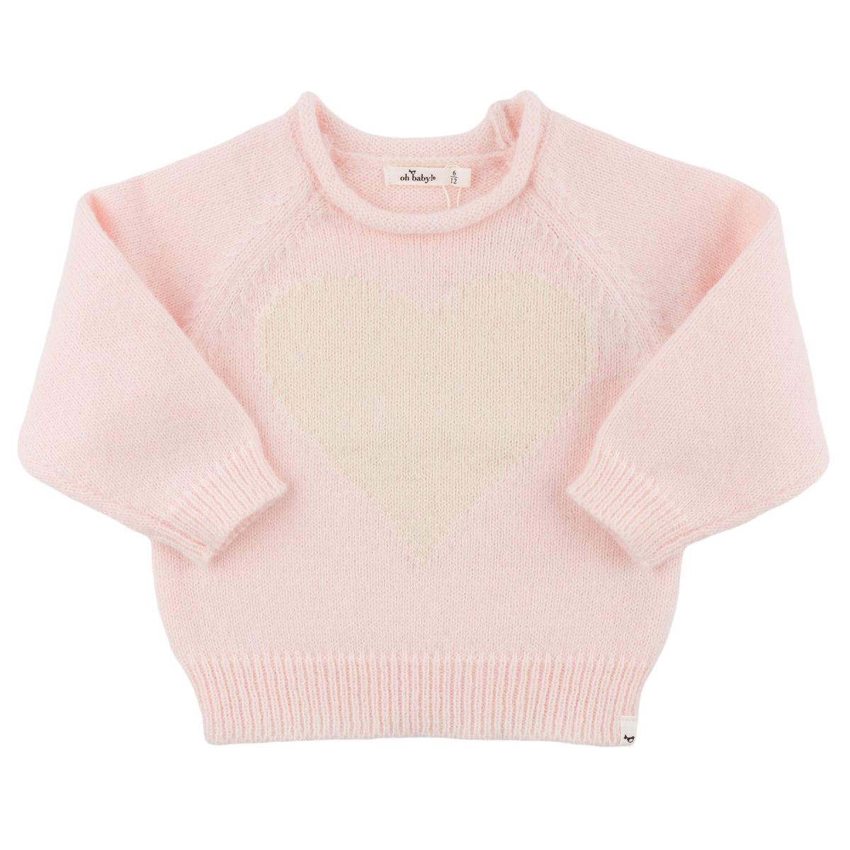 oh baby! Cream Heart Crew Neck Sweater - Baby Pink