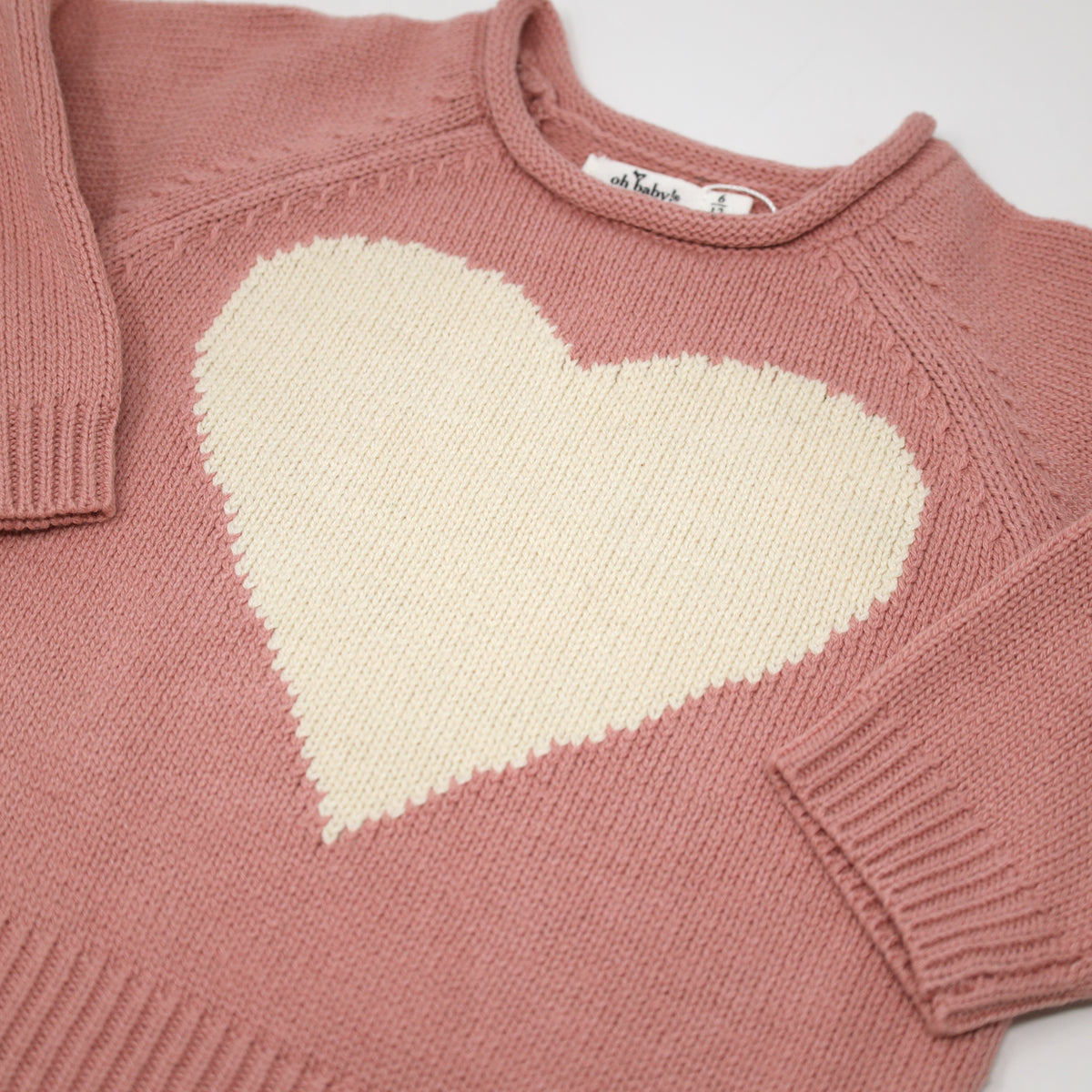 oh baby! Cream Heart Crew Neck Sweater - Blush