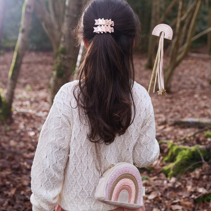Magical Shimmer Star Hair Clip - Lifestyle with purse and wand