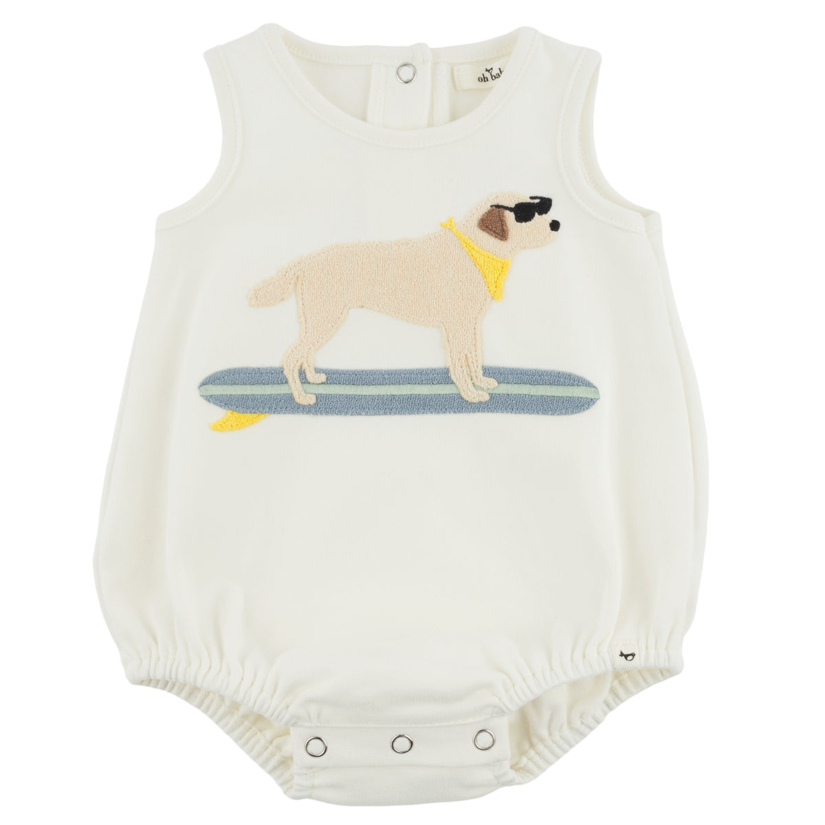 oh baby! Bubble Onesie -Surfing Dog Applique - Oyster