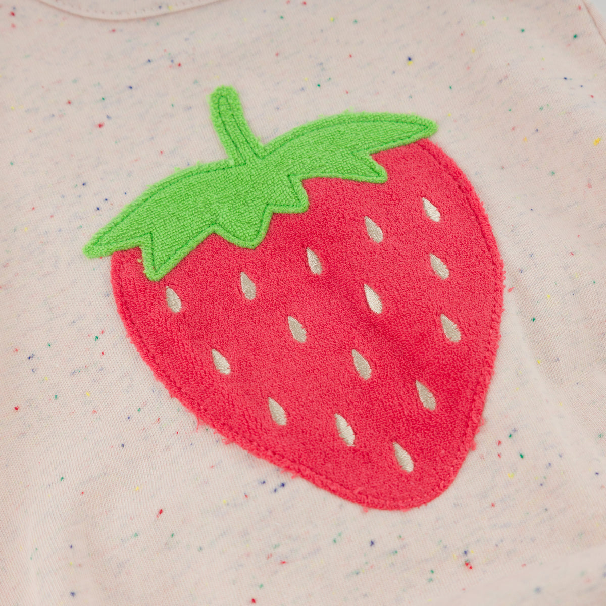 oh baby! Confetti Bubble Onesie - Strawberry Applique - Pale Pink
