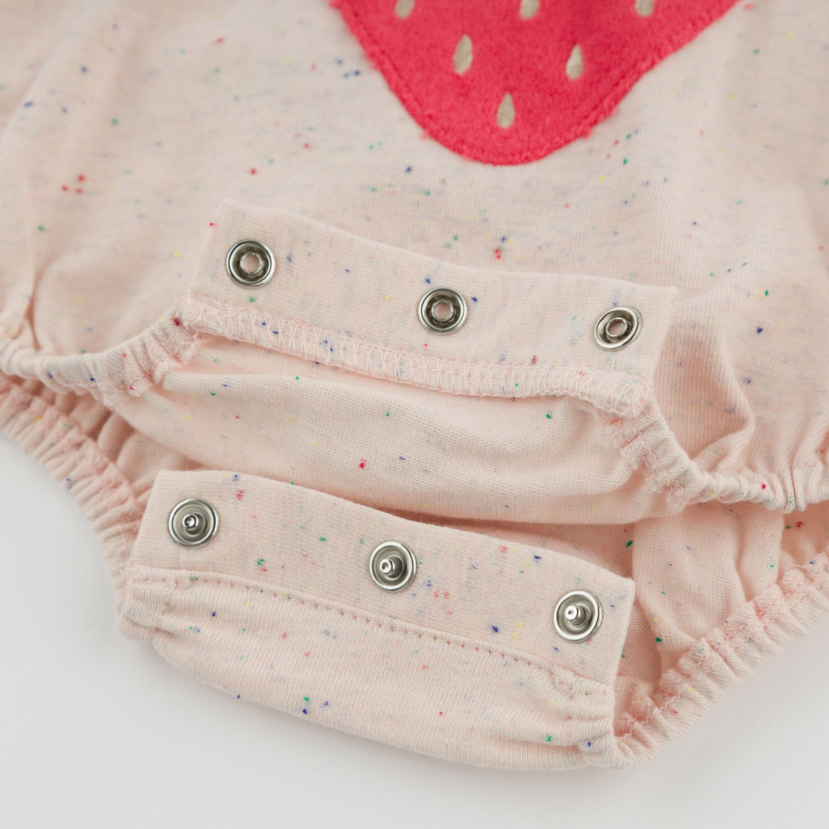 oh baby! Confetti Bubble Onesie - Strawberry Applique - Pale Pink