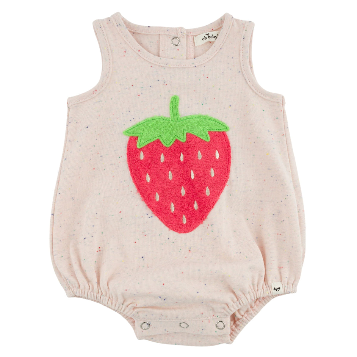 oh baby! Confetti Bubble Onesie - Strawberry Applique - Pale Pink