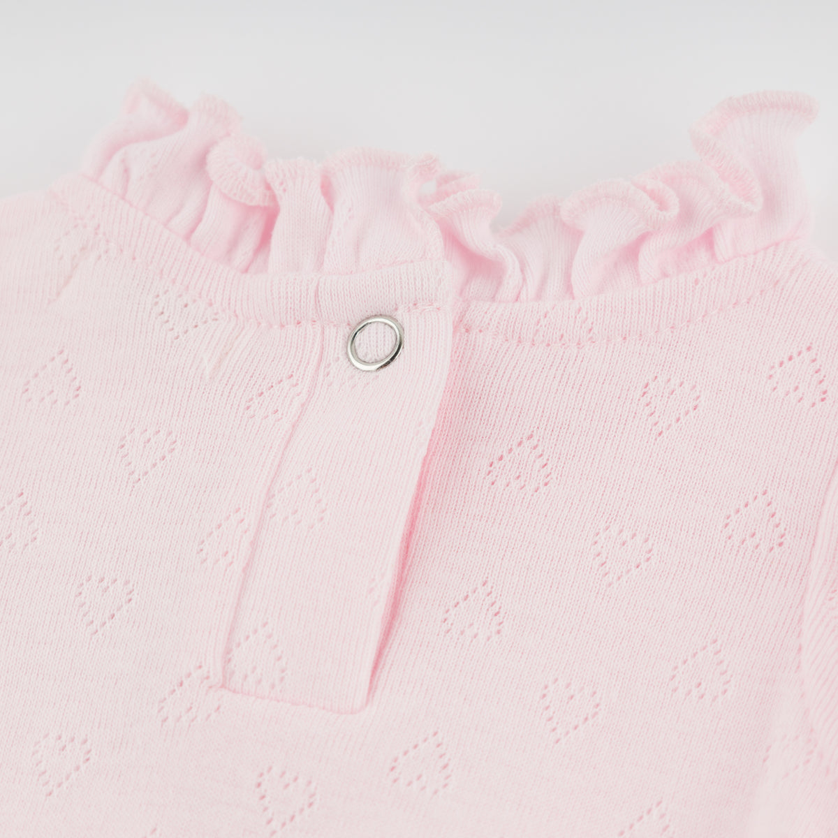 oh baby! Pointelle Bubble - Ruffle Hearts - Pale Pink - Back Snap