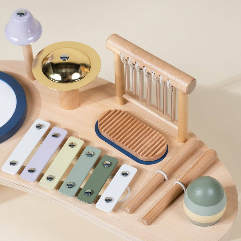 Wooden toy music set with various instruments