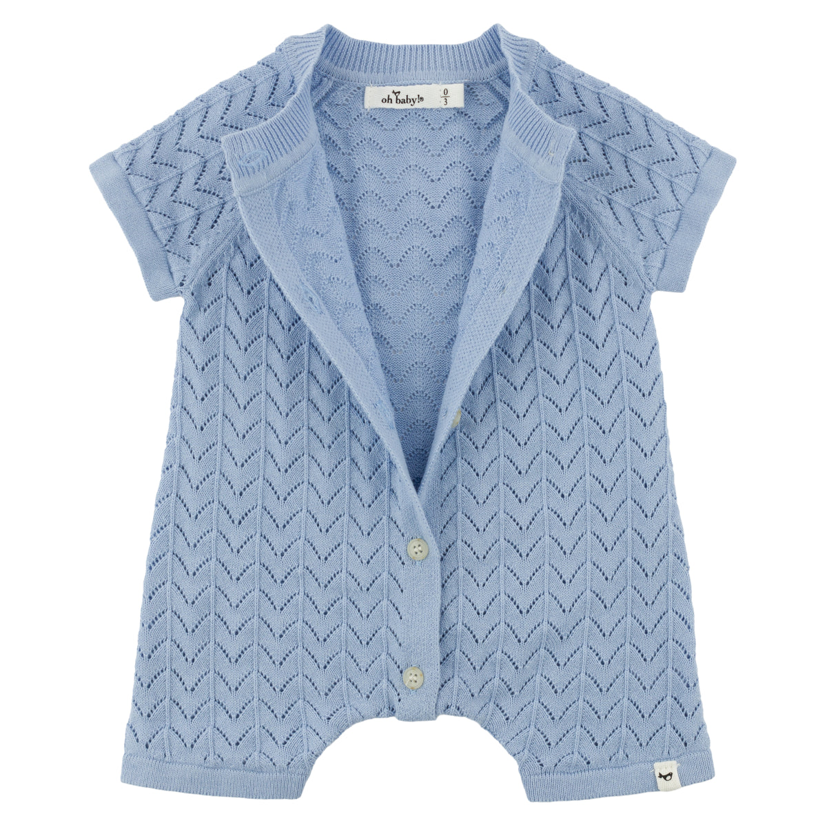 oh baby! Country Club Short Sleeve Romper - Wave Stitch - Chambray - Open