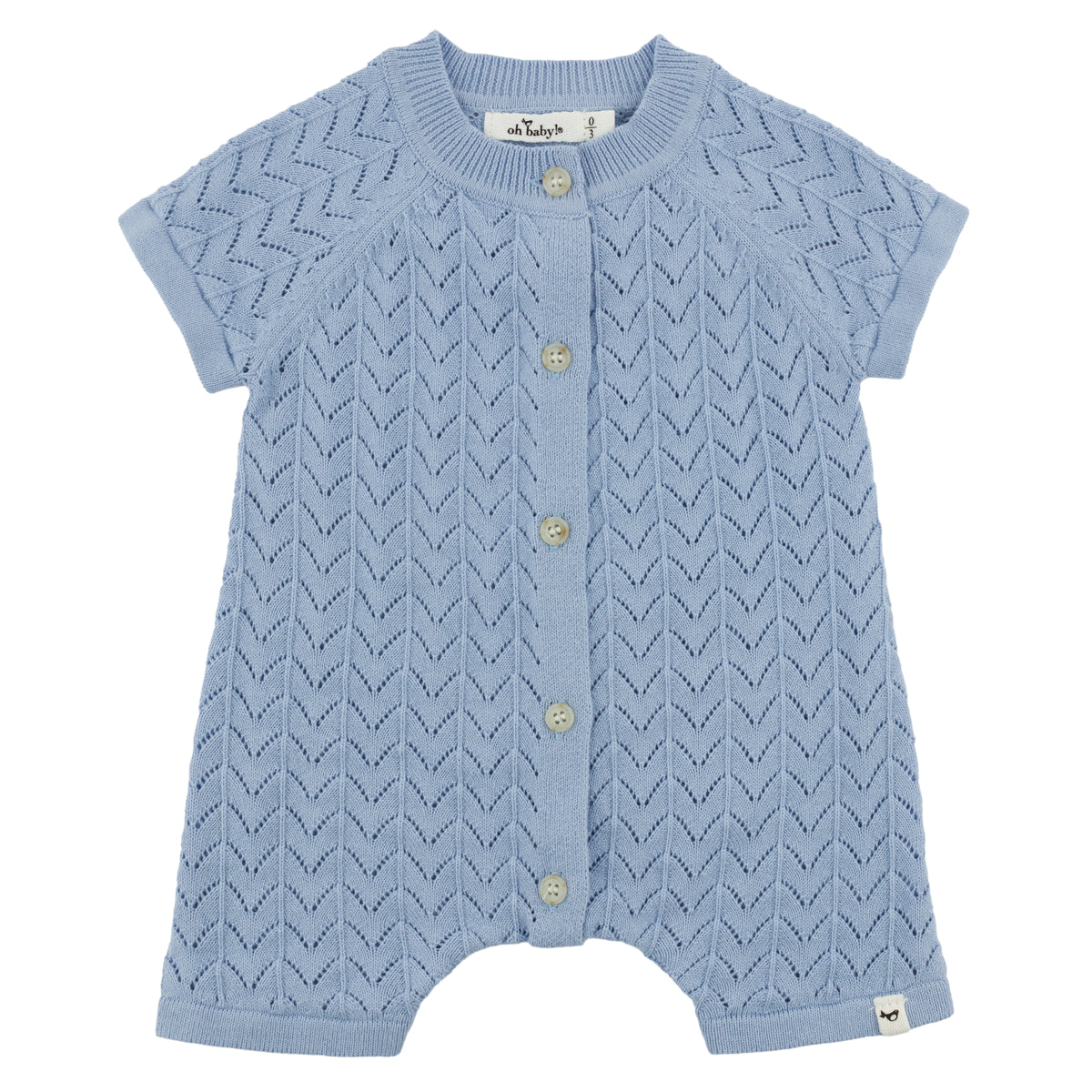 oh baby! Country Club Short Sleeve Romper - Wave Stitch - Chambray