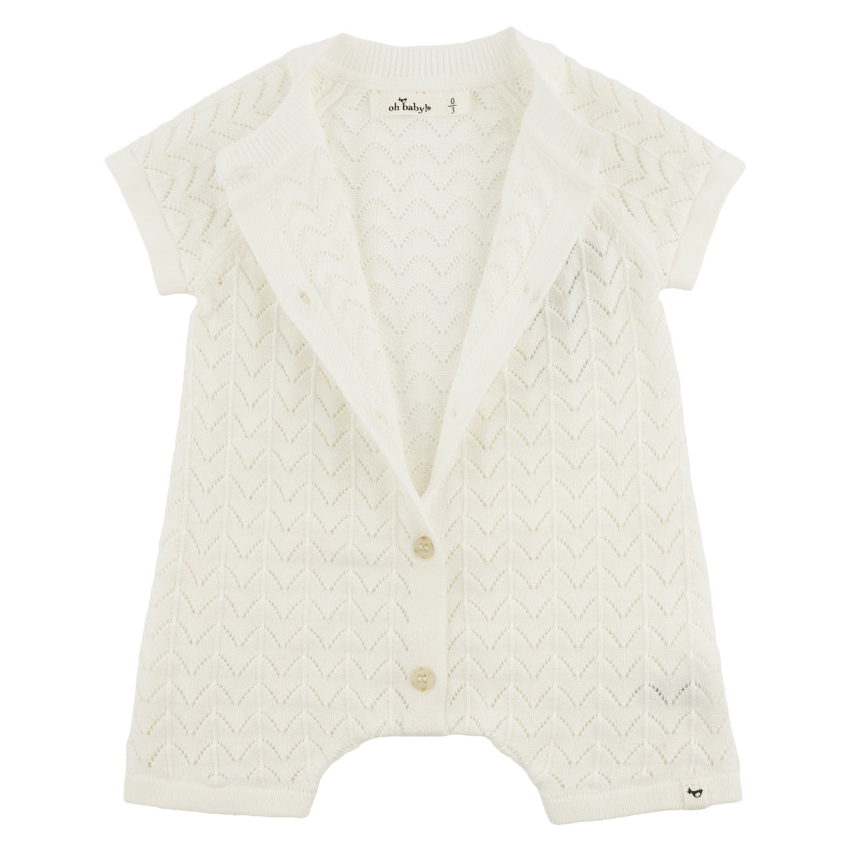 oh baby! Country Club Short Sleeve Romper - Wave Stitch - Cream - oh baby!