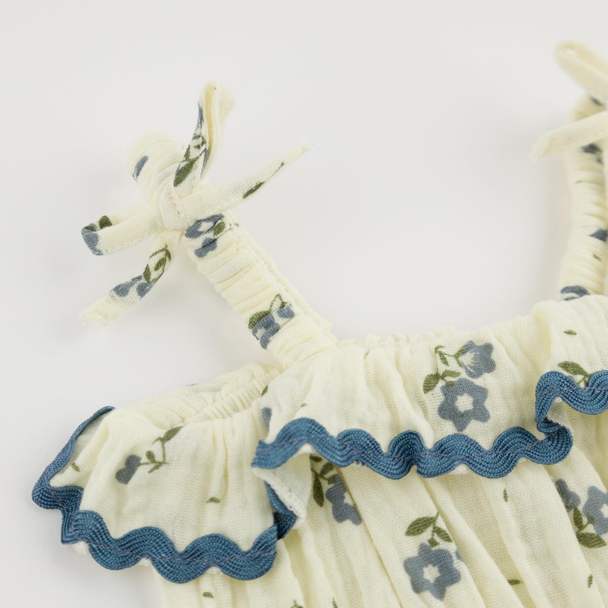 oh baby! Harriet Romper - Bellflower Floral Print - Indigo - Close Up
