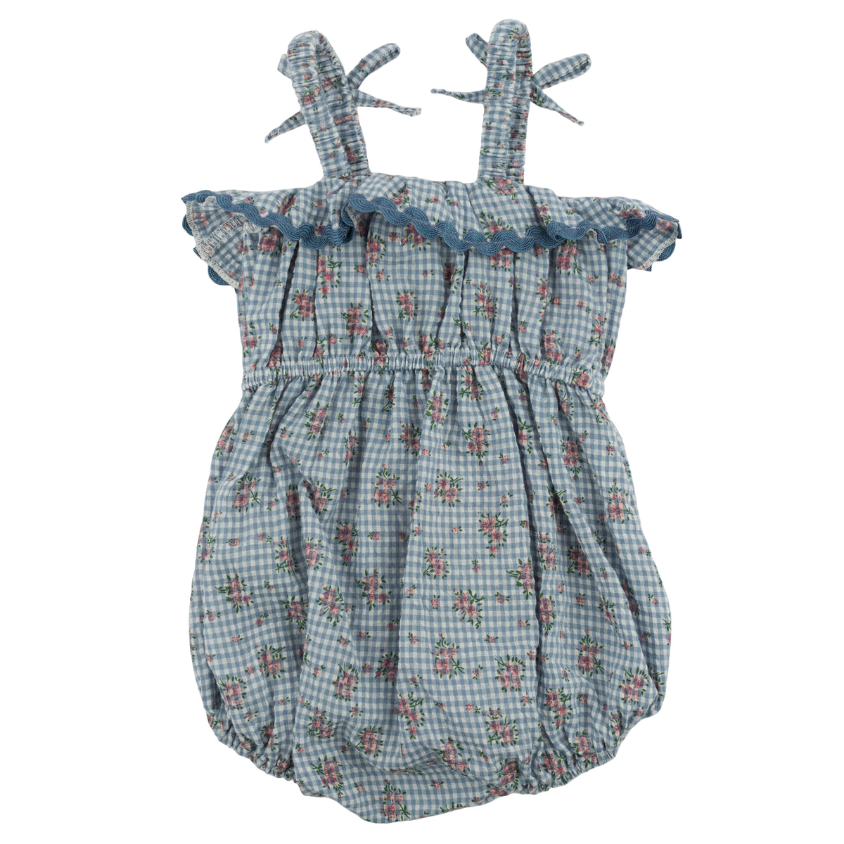 oh baby! Harriet Romper - Dahlia Floral Print - Denim - Back