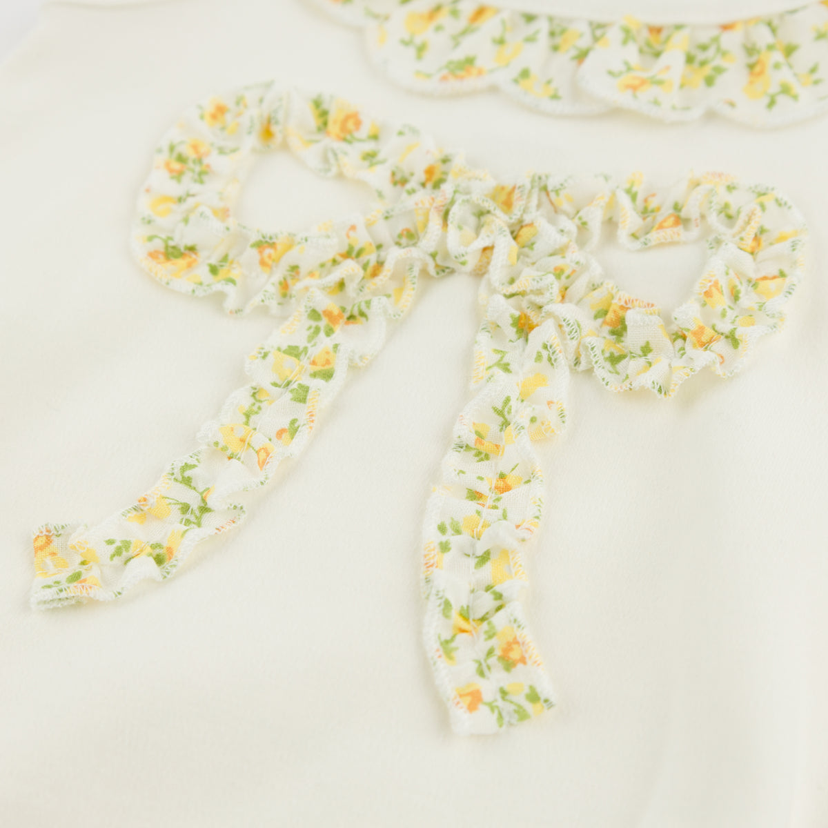 oh baby! Bella Bubble - Lemon Poppy Sprig Ruffle Bow - Oyster - Ruffle Bow Applique