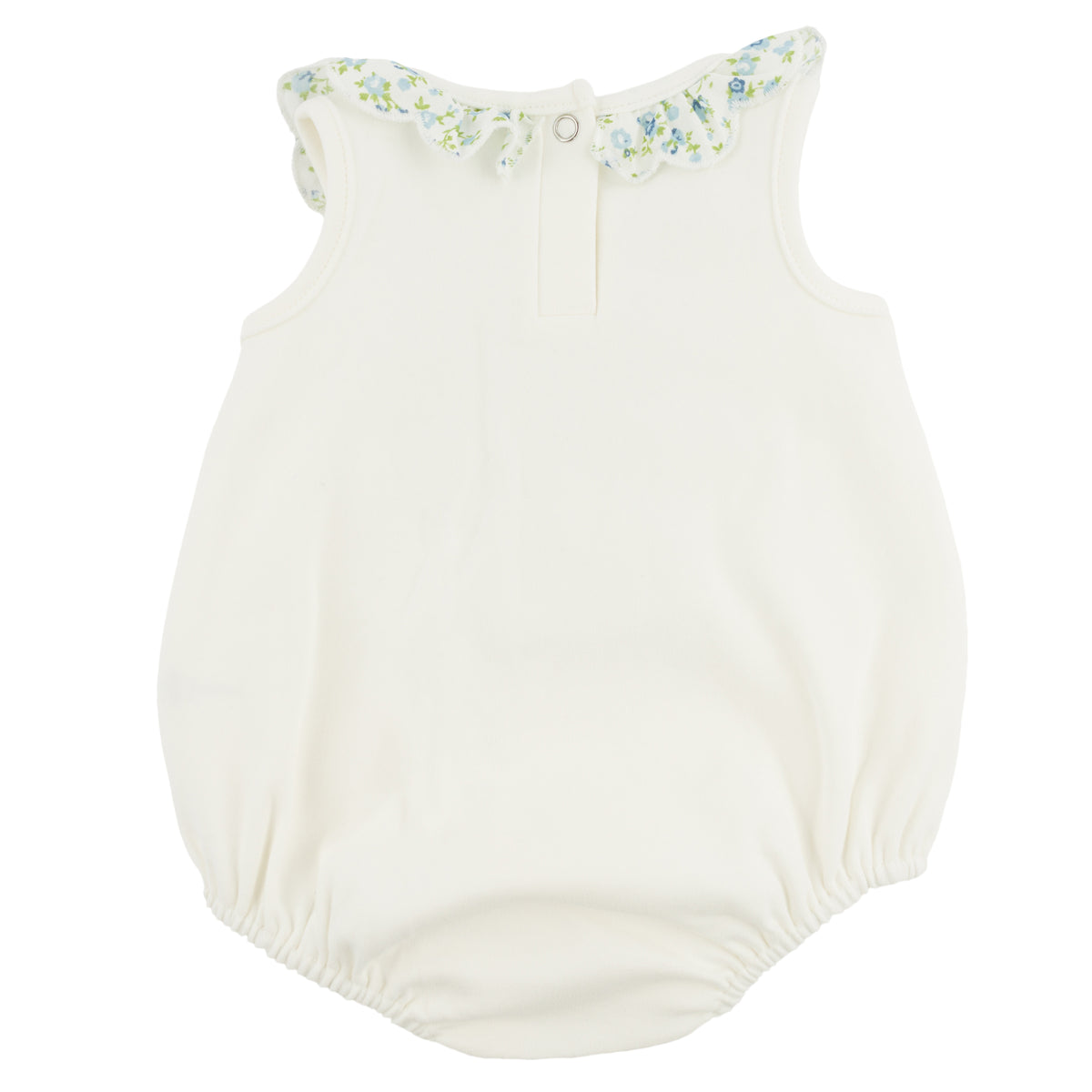 oh baby! Bella Bubble - Sky Blue Poppy Sprig Ruffle Bow - Oyster - Back
