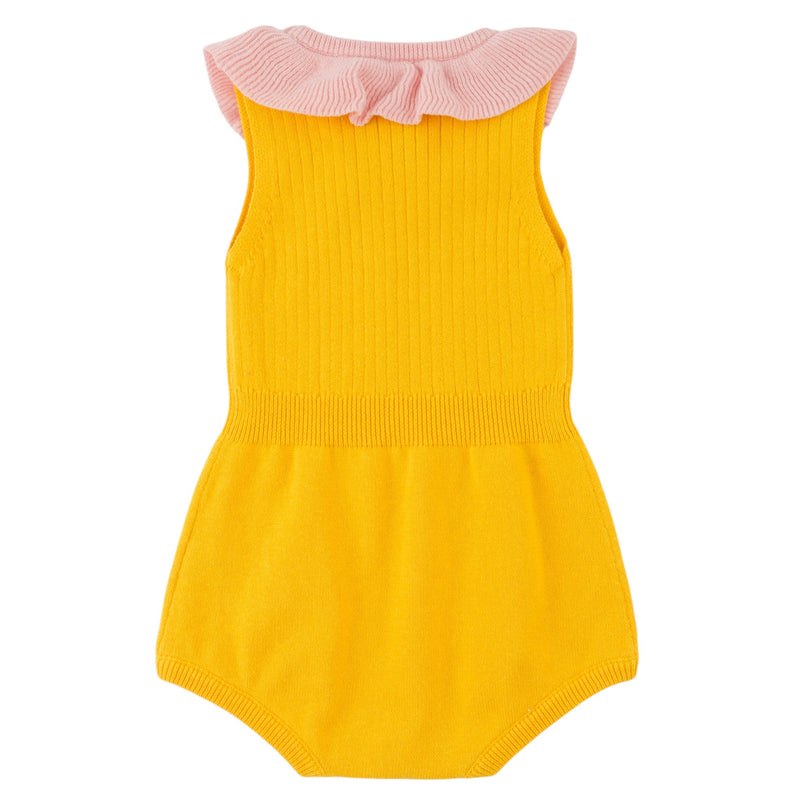 oh baby! Victoria Knitted Romper - Mixed Fruit Crochet Appliques - Lemon