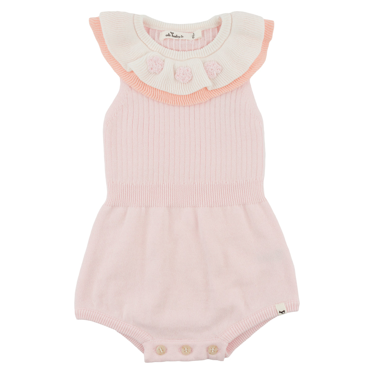 oh baby! Victoria Romper - Flower Crochet Double Collar - Pink