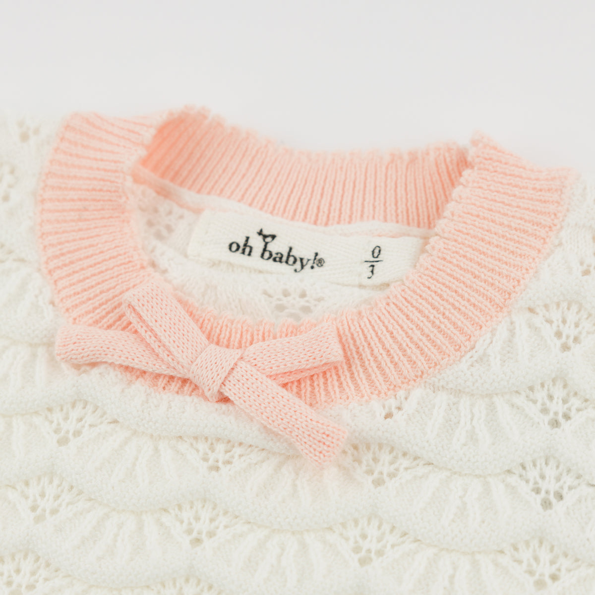 oh baby! Ruby Short Sleeve Bubble - Knitted Pointelle - Cream - Bow Details