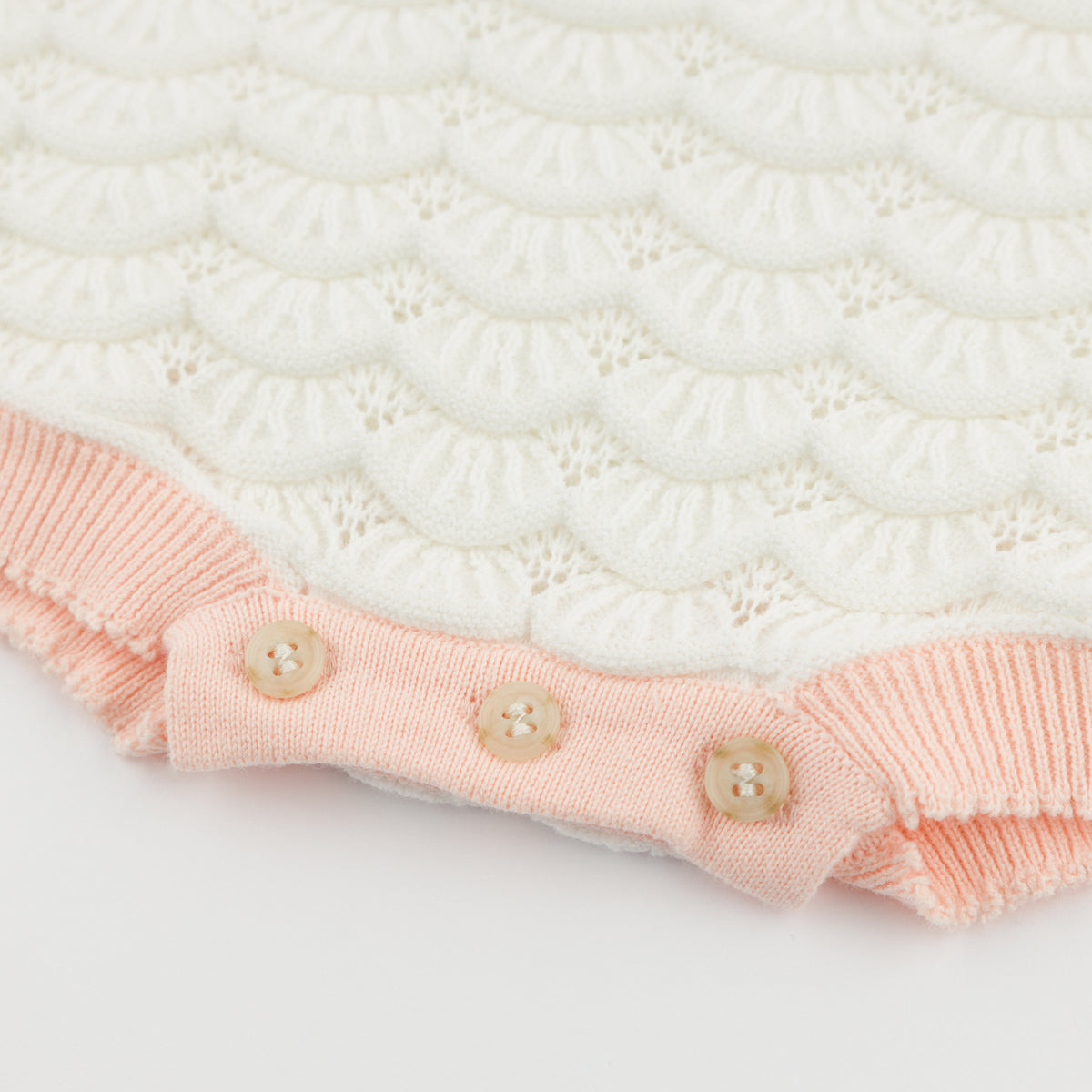 oh baby! Ruby Short Sleeve Bubble - Knitted Pointelle - Cream - Buttons