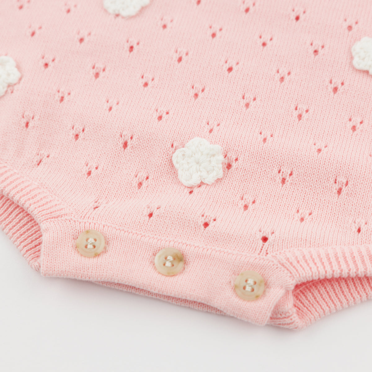 oh baby! Ruby Short Sleeve Bubble - Bird Stitch Knitted - Pink - Buttons
